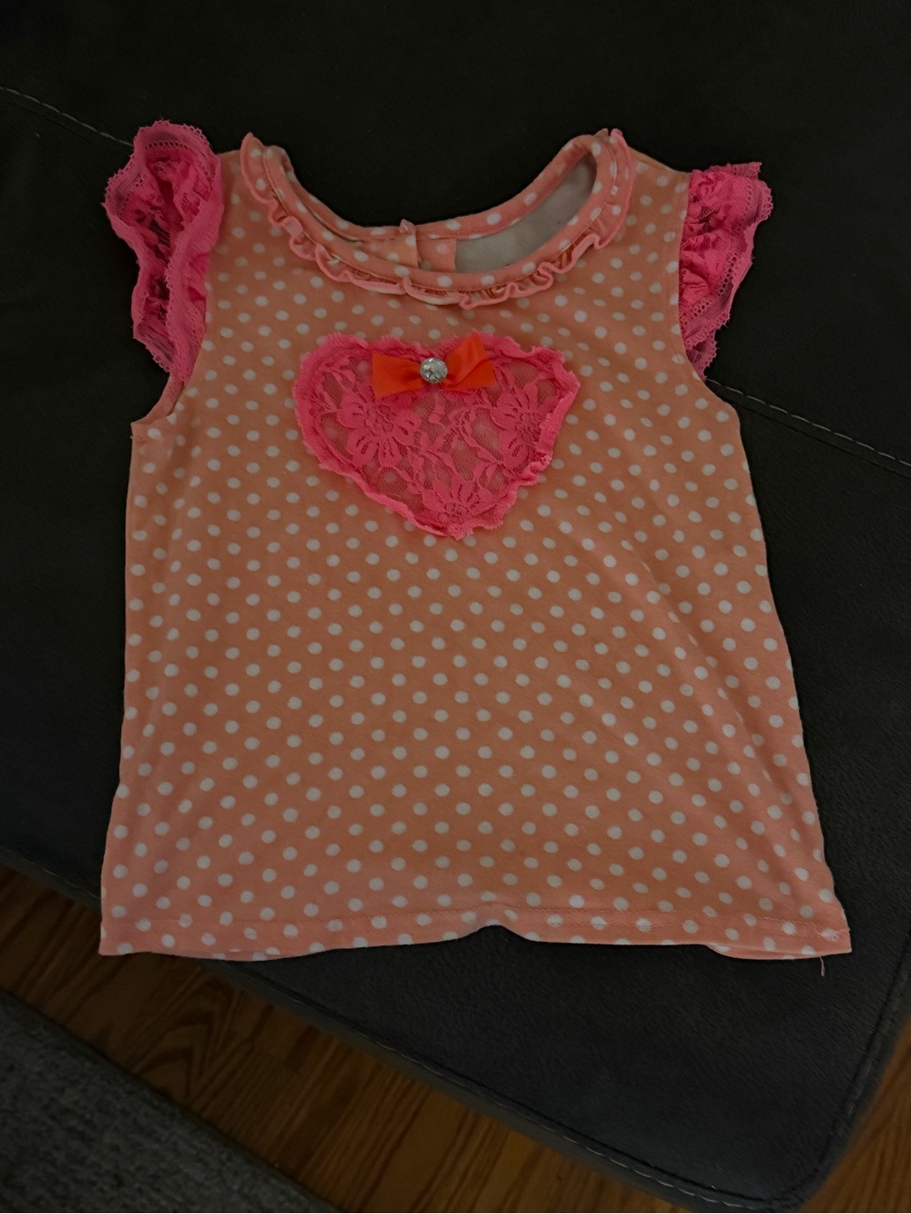 Girls Pink Polka Dot Lace Heart Tank Top